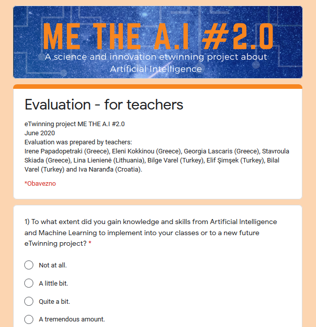 evaluacija eTwinning projekt ME THE A.I #2.0