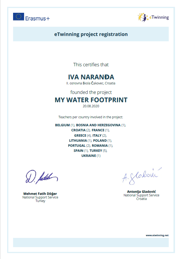 registracija eTwinning projekta My Water Footprint