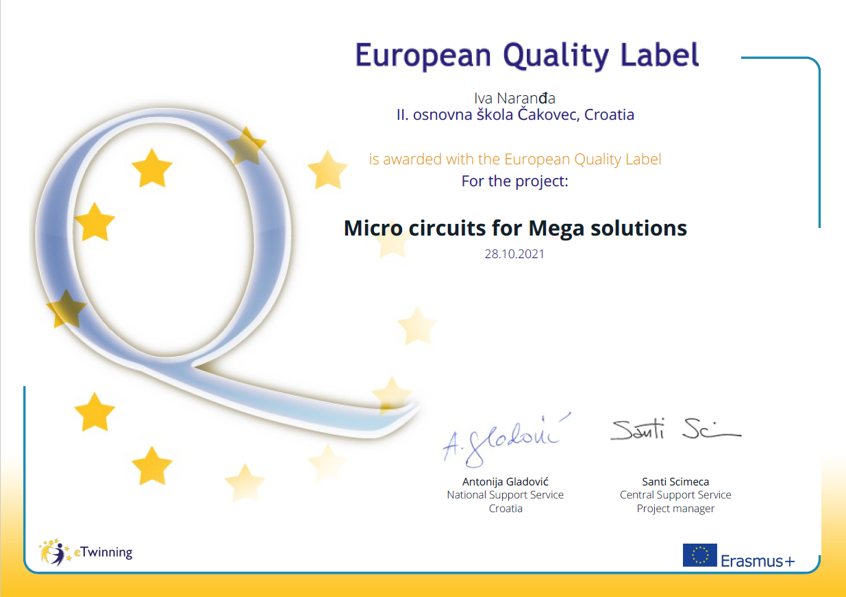 eTwinning europska oznaka kvalitete Iva Naranđa Micro circuits for Mega solutions