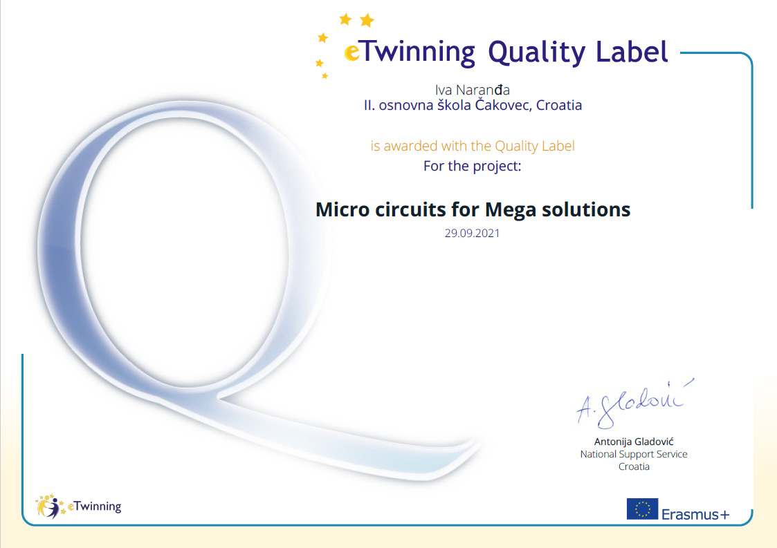 eTwinning nacionalna oznaka kvalitete Iva Naranđa Micro circuits for Mega solutions
