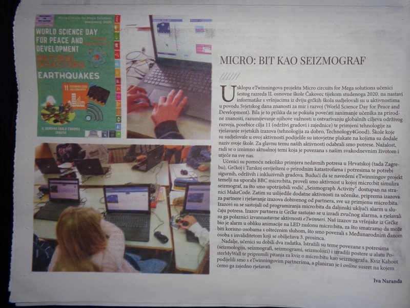 Školske novine, Micro:bit kao seizmograf