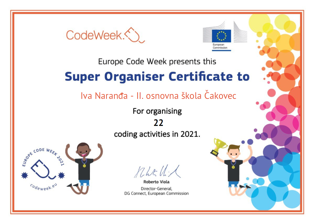 Super Organiser Certificate, 2021 Code Week Super Organiser Challenge