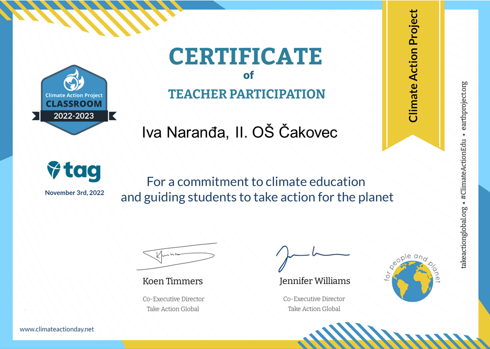 Climate Action Project 2022 certificate