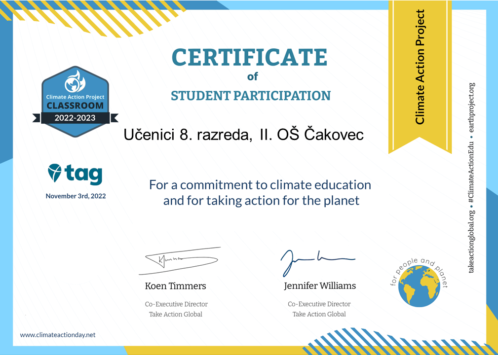 Climate Action Project 2022 - certificate