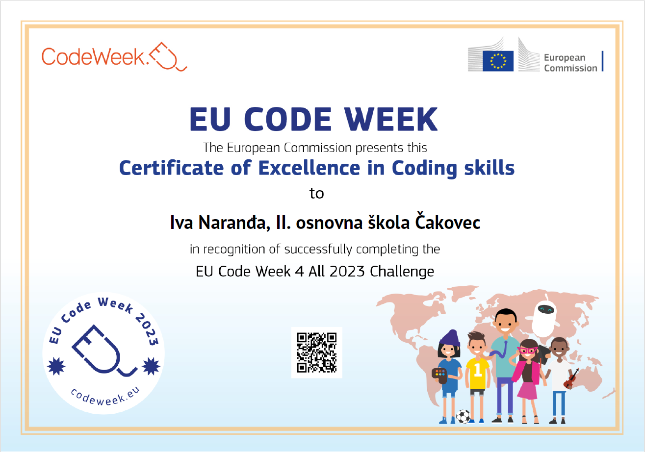 CodeWeek Certificate of Excellence in Coding skills 2023